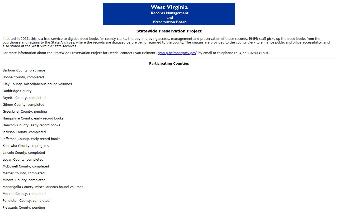 West Virginia deed preservation project listing Summers County as complete