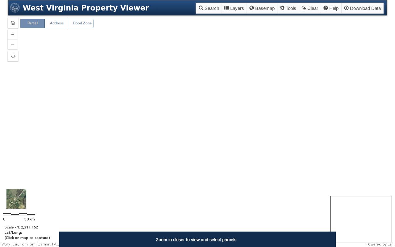 WV Property Viewer map with Summers County parcel boundaries and a parcel detail panel